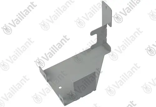 Vaillant Halter für Solarpumpe in grauer Ausführung, mit verschiedenen Befestigungselementen und einem Montageansatz auf der Rückseite.